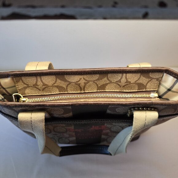 Coach Heritage Signature Stripe Tan/Brown/Red Bucket Bag - Picture 8 of 13